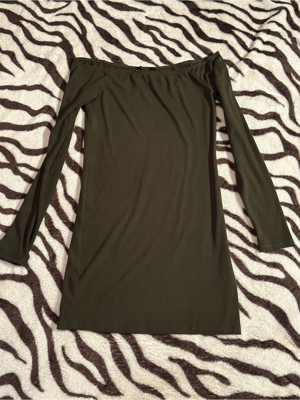 Forever 21 Olive Green Off-Shoulder Ribbed Mini Dress
